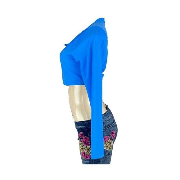Swimsuit For All XL Blue Zip Front Open Back Lined Long Sleeve Crop Rash Guard - Picture 3 of 6